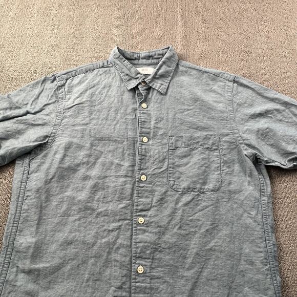 Uniqlo Shirt Adult Medium Blue Button Up Short Sleeve Linen Casual Men's - Picture 8 of 14